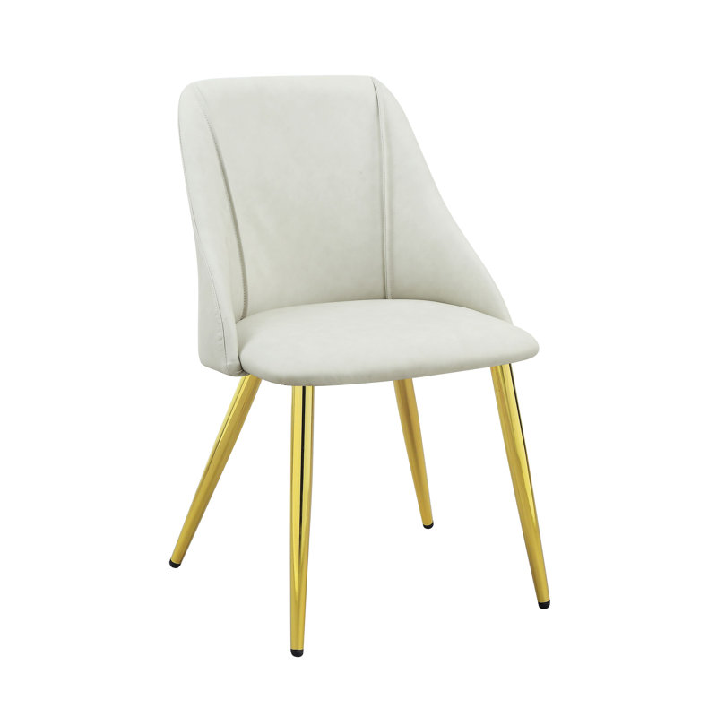 Faux Leather Dining Chair Metal Legs Set of 2 White Gold